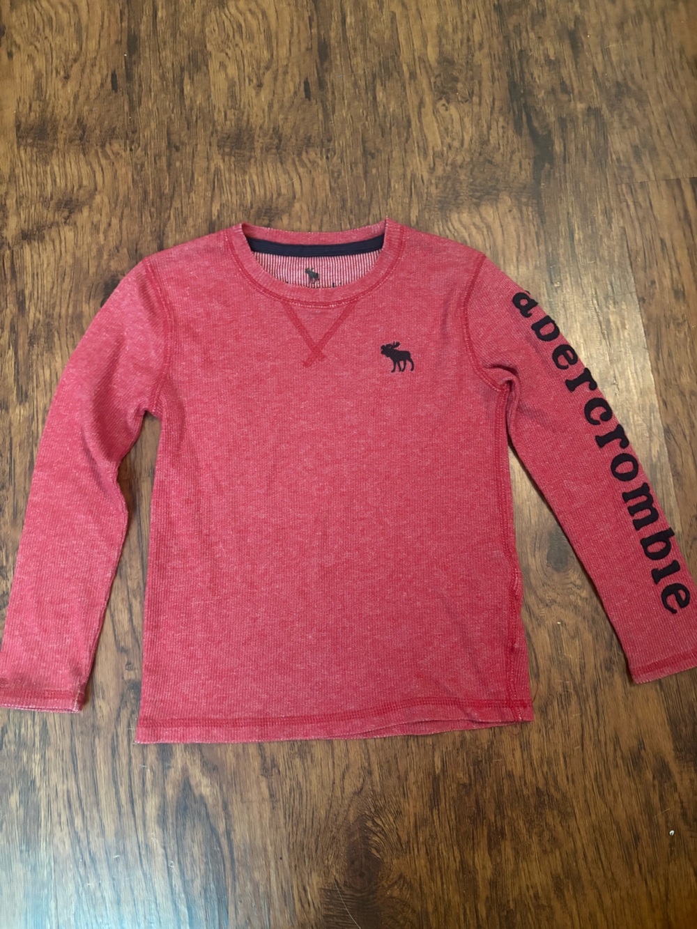 Abercrombie & Fitch Kids Red Heather Long Sleeve Tee with Sleeve Logo